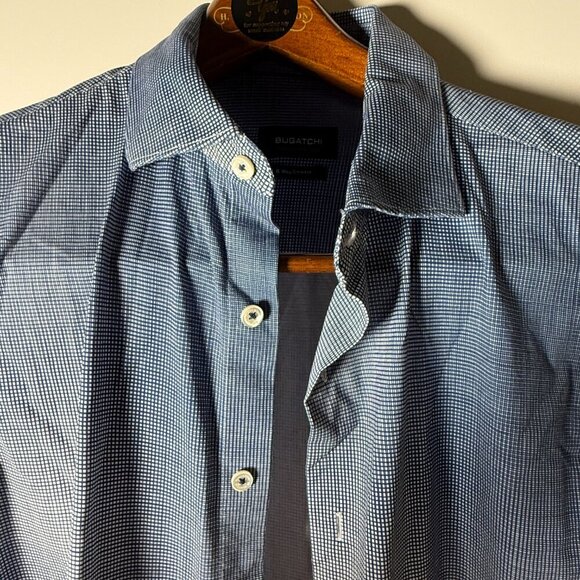 Bugatchi Long Sleeve Button Up Shirt 8-Way Stretch Blue & White Dimensional M - Picture 7 of 8
